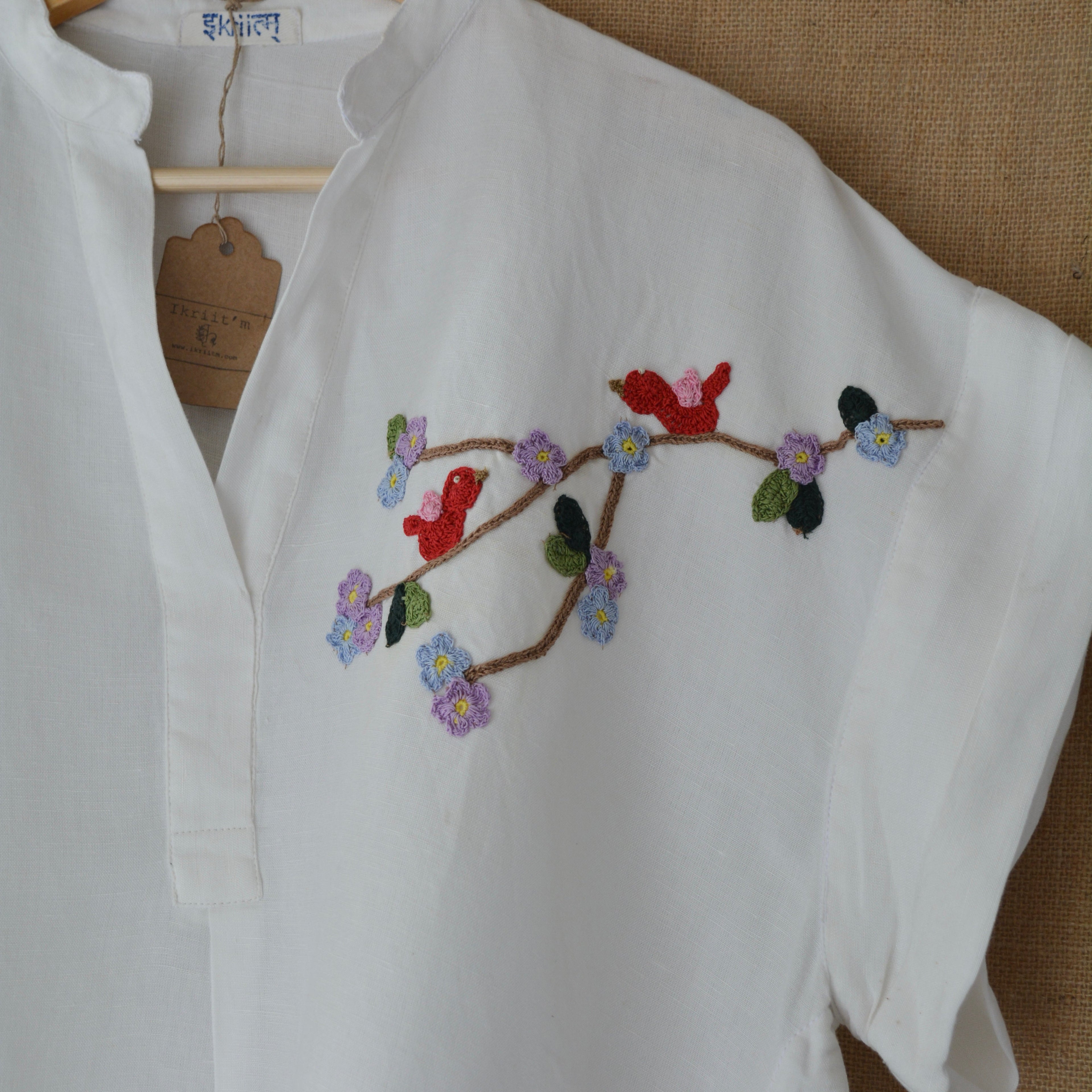 Freesize White Serene Stich Linen Shirt by Ikriit'm with Linen at Kamakhyaa for sustainable fashion
