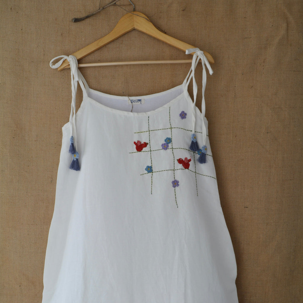 White Flora Linen Dress by Ikriit'm with Linen at Kamakhyaa for sustainable fashion