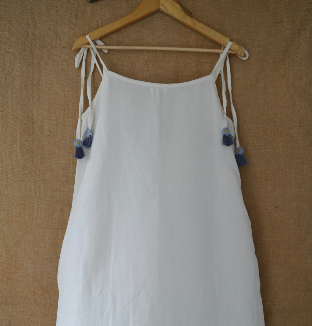 White Flora Linen Dress by Ikriit'm with Linen at Kamakhyaa for sustainable fashion