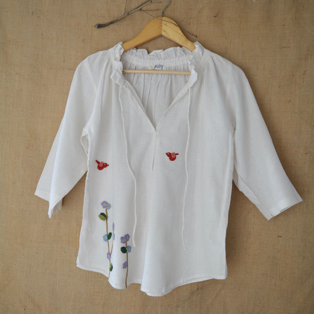 White Serene Stich Linen Top by Ikriit'm with Linen at Kamakhyaa for sustainable fashion