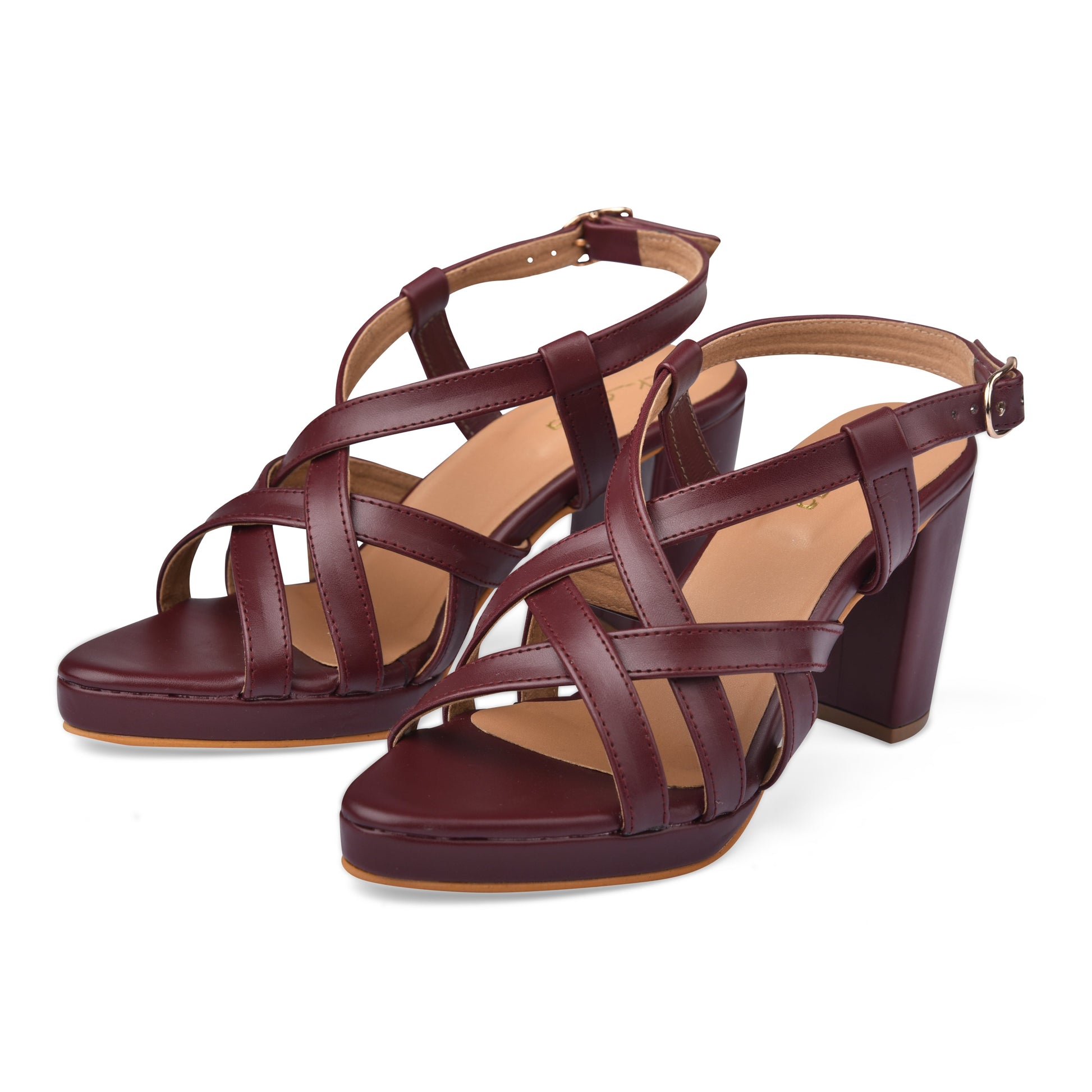 Maroon Cross Strap Heels by Ek Agga with heels, stylish at Kamakhyaa for sustainable fashion