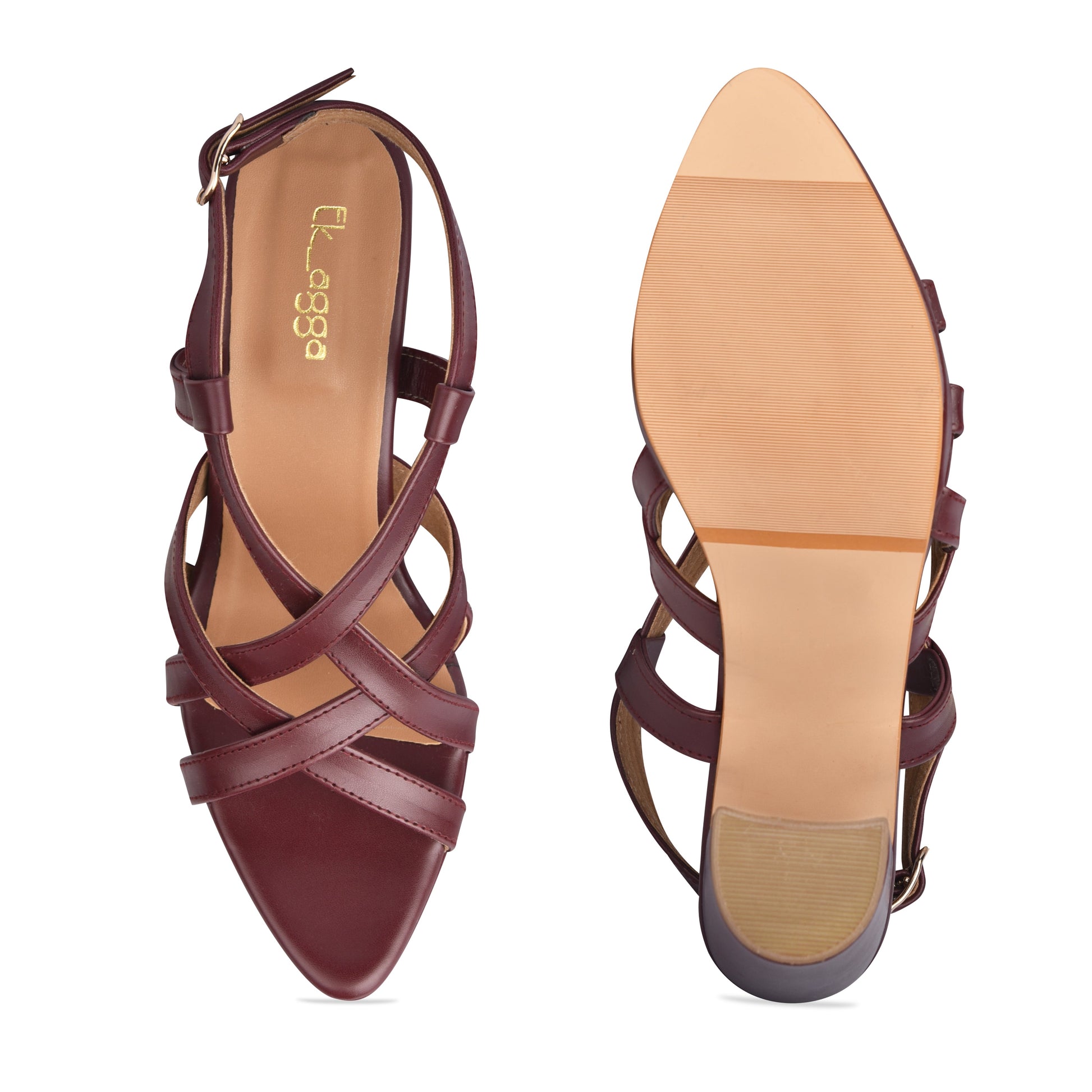 Maroon Cross Strap Heels by Ek Agga with heels, stylish at Kamakhyaa for sustainable fashion