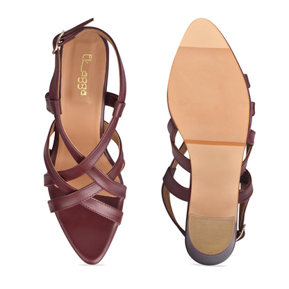 Maroon Cross Strap Heels by Ek Agga with heels, stylish at Kamakhyaa for sustainable fashion