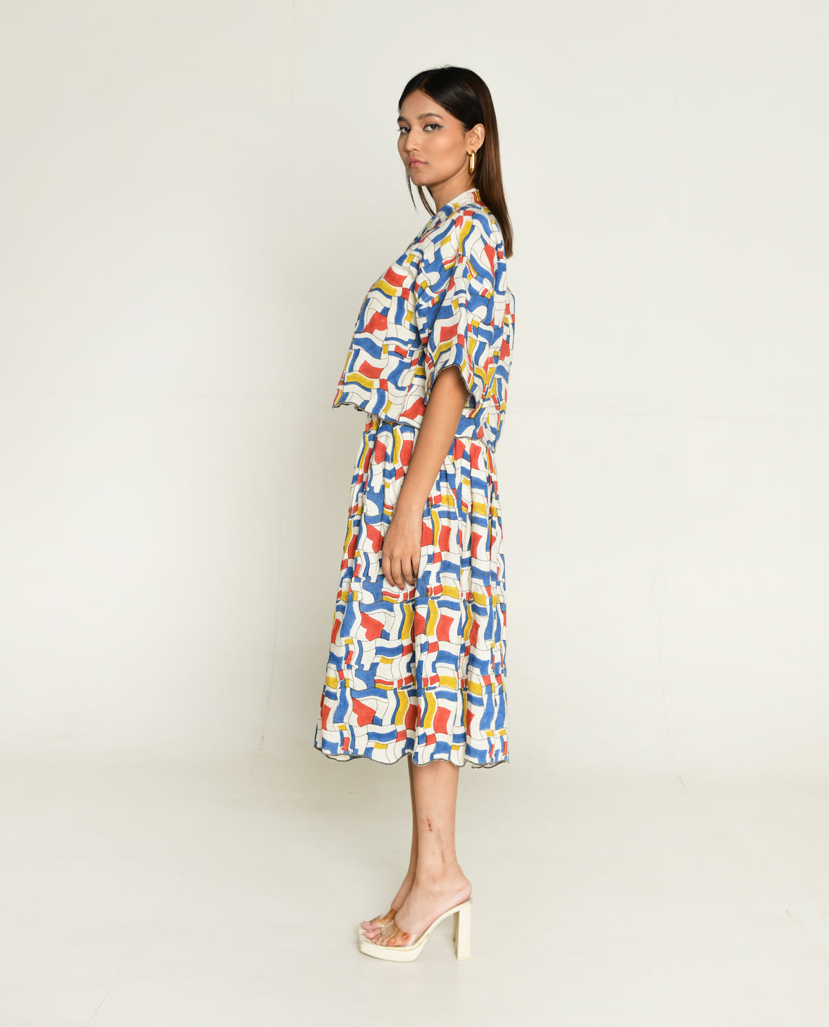 Escher Co-Ord Shirt With Skirt by Rias Jaipur with Bhram, Casual Wear, Linen Tencil, Linen Tenssil Regular Fit Casual Multicolor Top skirt sets Bhram, Regular Fit at Kamakhyaa for sustainable fashion