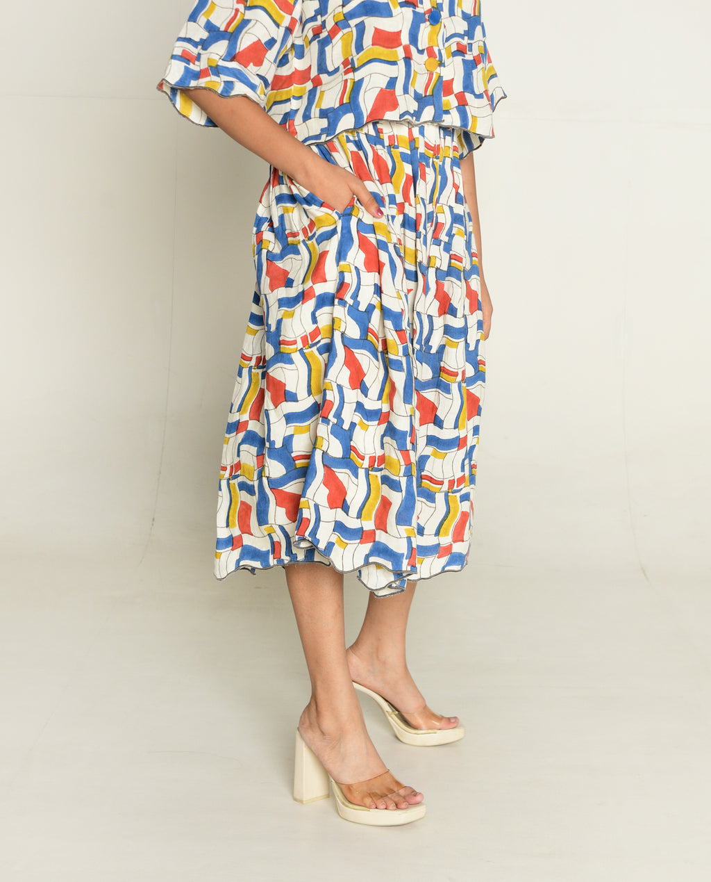 Escher Skirt by Rias Jaipur with Bhram, Casual Wear, Linen Tencil, Linen Tenssil Regular Fit Casual Multicolor Skirts Bhram, Regular Fit at Kamakhyaa for sustainable fashion