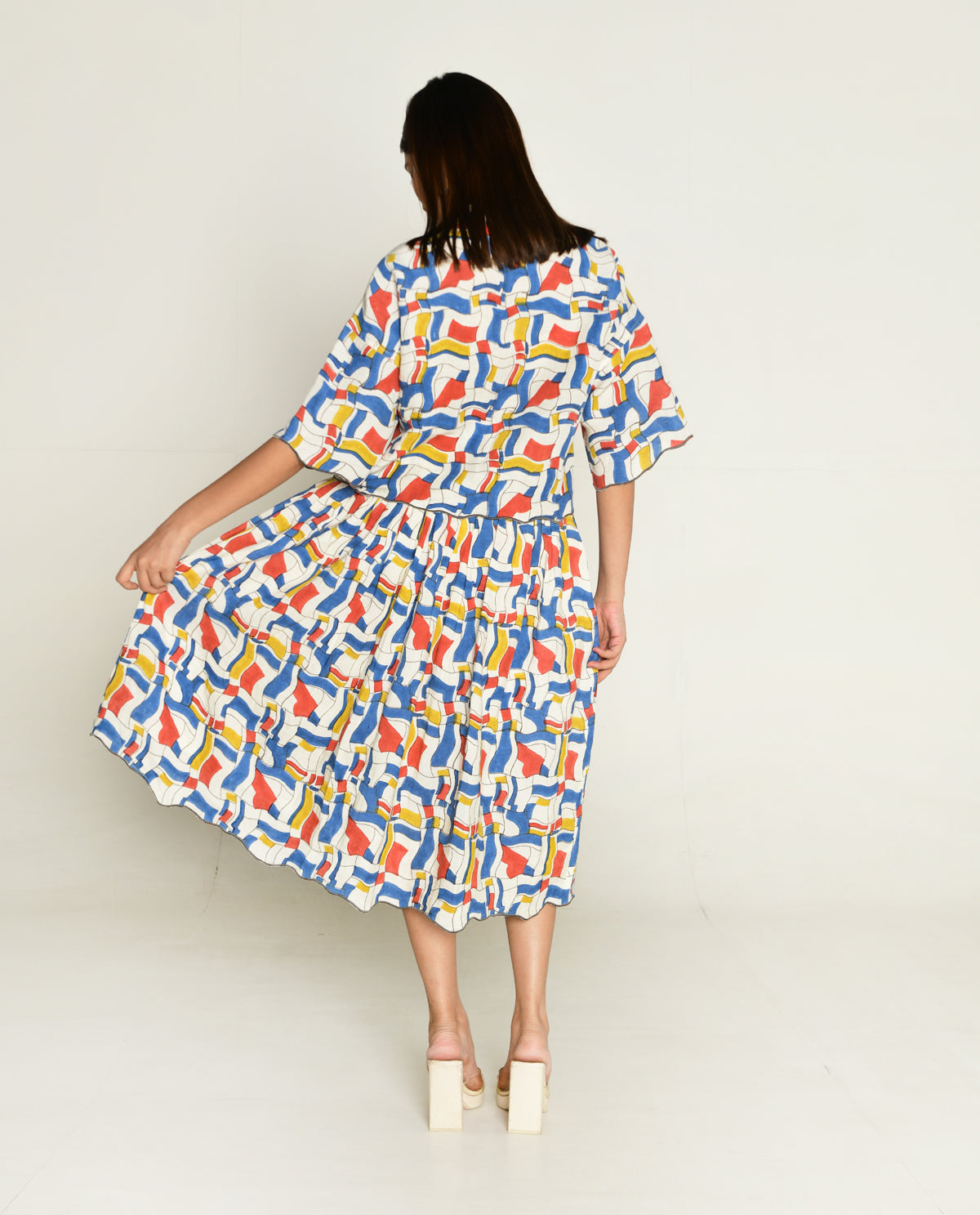 Escher Co-Ord Shirt With Skirt by Rias Jaipur with Bhram, Casual Wear, Linen Tencil, Linen Tenssil Regular Fit Casual Multicolor Top skirt sets Bhram, Regular Fit at Kamakhyaa for sustainable fashion