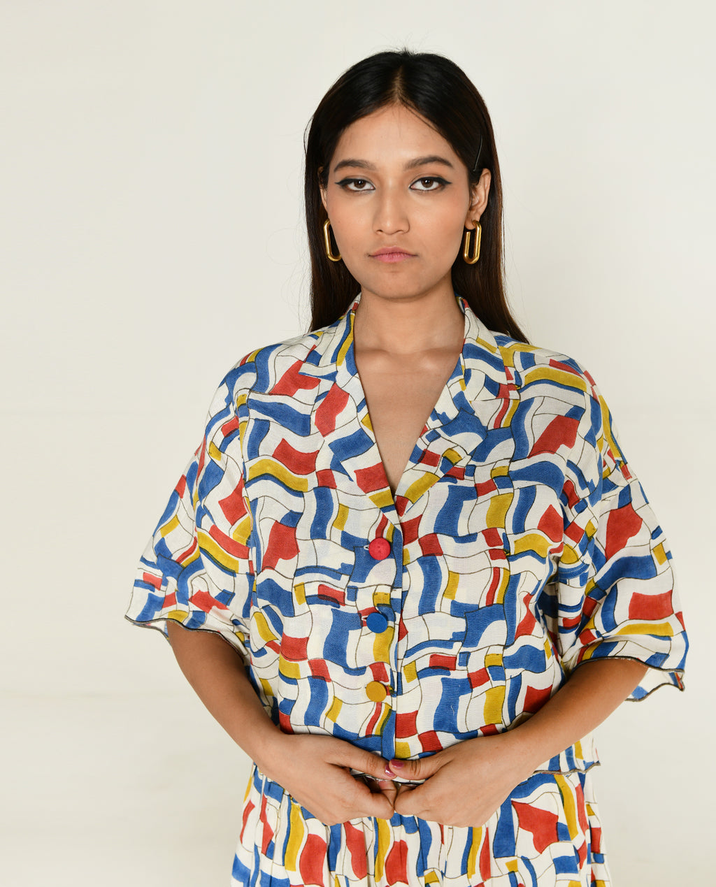Escher Co-Ord Shirt With Skirt by Rias Jaipur with Bhram, Casual Wear, Linen Tencil, Linen Tenssil Regular Fit Casual Multicolor Top skirt sets Bhram, Regular Fit at Kamakhyaa for sustainable fashion