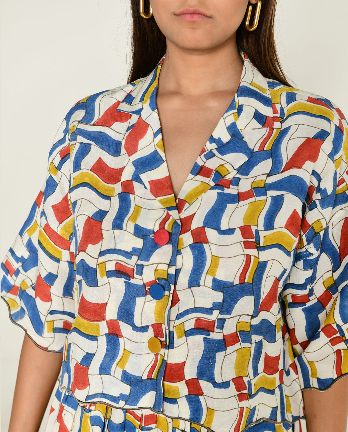 Escher Co-Ord Shirt With Skirt by Rias Jaipur with Bhram, Casual Wear, Linen Tencil, Linen Tenssil Regular Fit Casual Multicolor Top skirt sets Bhram, Regular Fit at Kamakhyaa for sustainable fashion