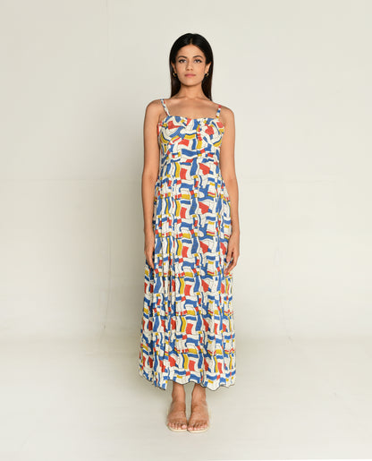 Escher Halter Heart Dress by Rias Jaipur with Bhram, Casual Wear, Linen Tencil, Linen Tenssil Regular Fit Casual Wear Multicolor Sleeveless Dresses Bhram at Kamakhyaa for sustainable fashion