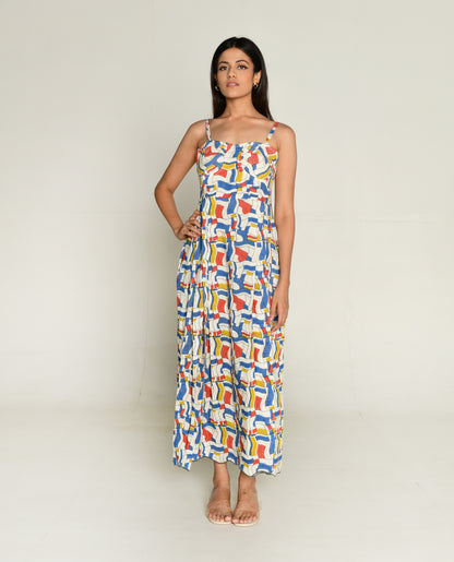 Escher Halter Heart Dress by Rias Jaipur with Bhram, Casual Wear, Linen Tencil, Linen Tenssil Regular Fit Casual Wear Multicolor Sleeveless Dresses Bhram at Kamakhyaa for sustainable fashion