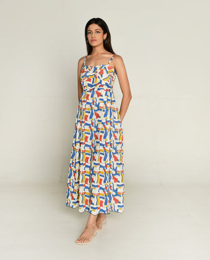 Escher Halter Heart Dress by Rias Jaipur with Bhram, Casual Wear, Linen Tencil, Linen Tenssil Regular Fit Casual Wear Multicolor Sleeveless Dresses Bhram at Kamakhyaa for sustainable fashion