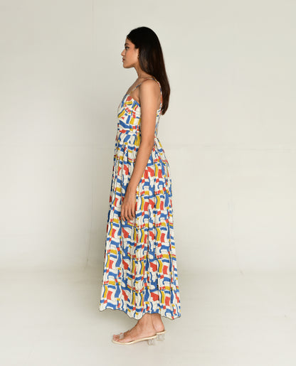 Escher Halter Heart Dress by Rias Jaipur with Bhram, Casual Wear, Linen Tencil, Linen Tenssil Regular Fit Casual Wear Multicolor Sleeveless Dresses Bhram at Kamakhyaa for sustainable fashion