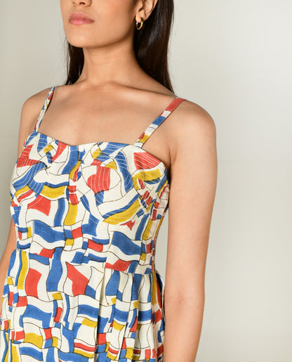 Escher Halter Heart Dress by Rias Jaipur with Bhram, Casual Wear, Linen Tencil, Linen Tenssil Regular Fit Casual Wear Multicolor Sleeveless Dresses Bhram at Kamakhyaa for sustainable fashion