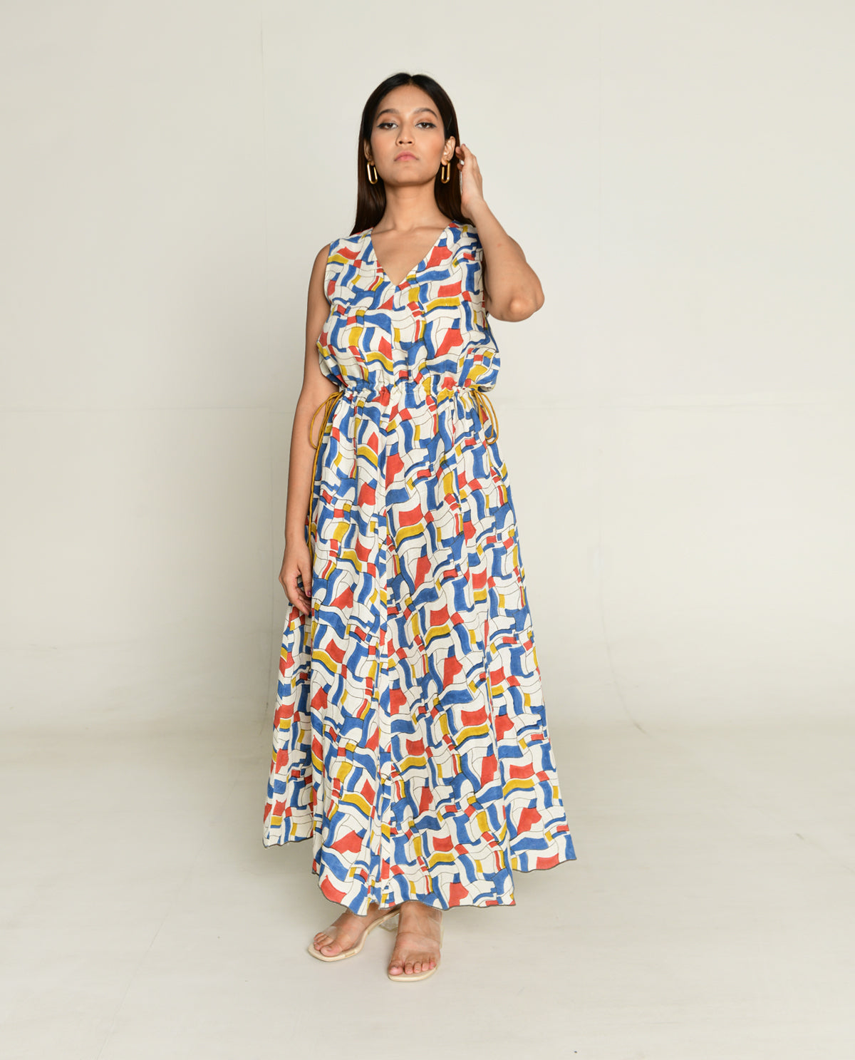 Escher Maxi by Rias Jaipur with Bhram, Casual Wear, Linen Tencil, Linen Tenssil Regular Fit Casual Multicolor Maxi Dresses Bhram, Regular Fit at Kamakhyaa for sustainable fashion