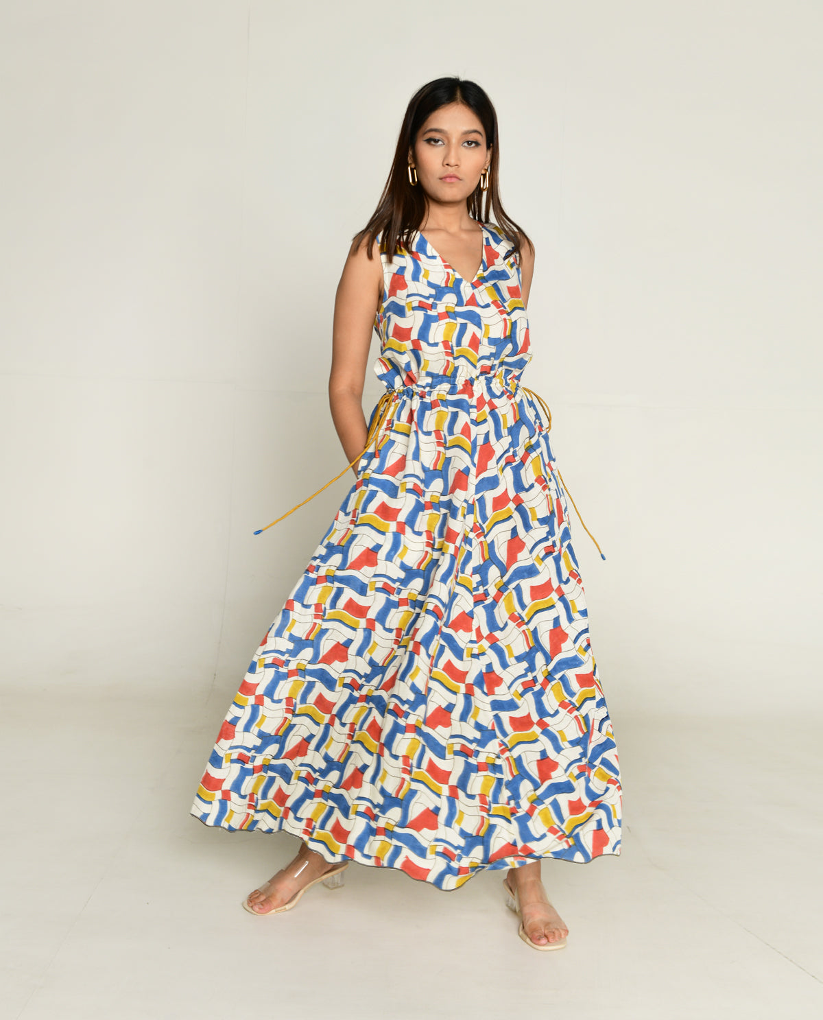 Escher Maxi by Rias Jaipur with Bhram, Casual Wear, Linen Tencil, Linen Tenssil Regular Fit Casual Multicolor Maxi Dresses Bhram, Regular Fit at Kamakhyaa for sustainable fashion