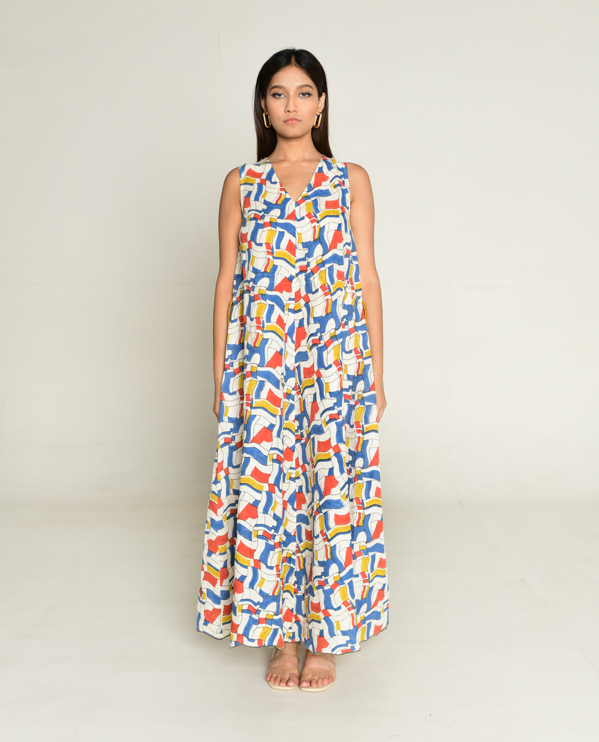 Escher Maxi by Rias Jaipur with Bhram, Casual Wear, Linen Tencil, Linen Tenssil Regular Fit Casual Multicolor Maxi Dresses Bhram, Regular Fit at Kamakhyaa for sustainable fashion