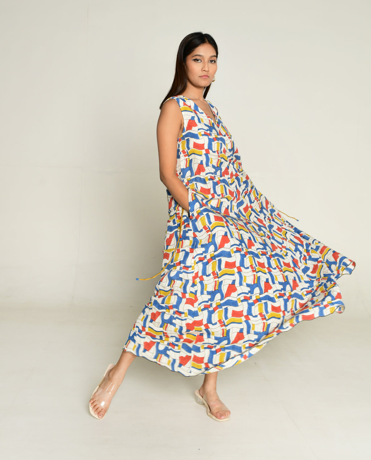 Escher Maxi by Rias Jaipur with Bhram, Casual Wear, Linen Tencil, Linen Tenssil Regular Fit Casual Multicolor Maxi Dresses Bhram, Regular Fit at Kamakhyaa for sustainable fashion