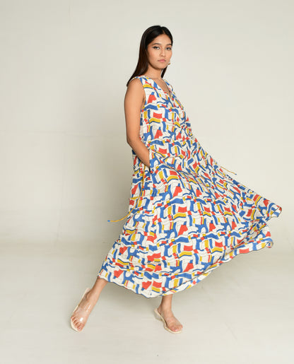 Escher Maxi by Rias Jaipur with Bhram, Casual Wear, Linen Tencil, Linen Tenssil Regular Fit Casual Multicolor Maxi Dresses Bhram, Regular Fit at Kamakhyaa for sustainable fashion