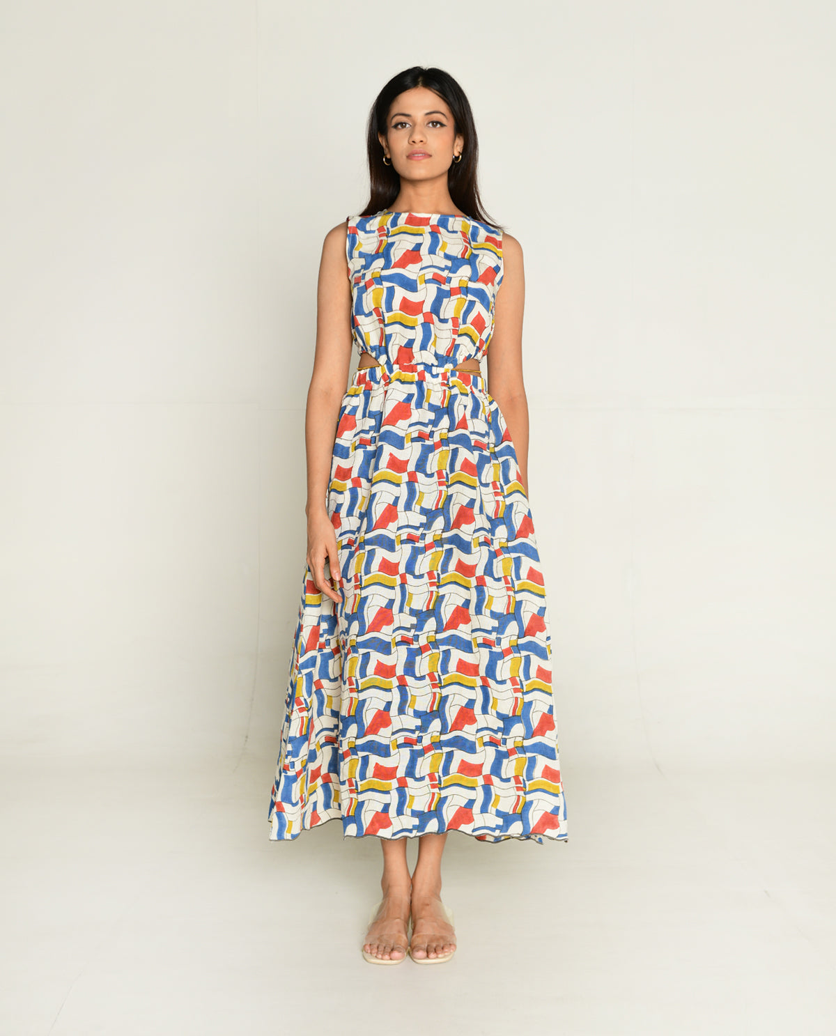 Escher Side Cut Dress by Rias Jaipur with Bhram, Casual Wear, Linen Tencil, Linen Tenssil Regular Fit Casual Multicolor Sleeveless Dresses Bhram, Regular Fit at Kamakhyaa for sustainable fashion