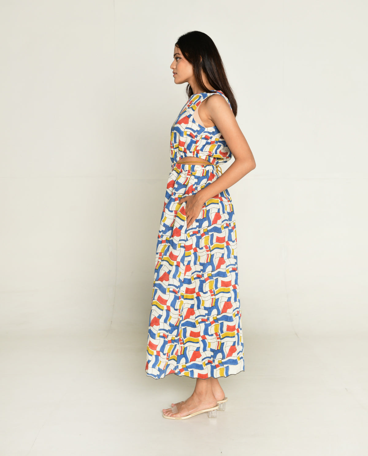 Escher Side Cut Dress by Rias Jaipur with Bhram, Casual Wear, Linen Tencil, Linen Tenssil Regular Fit Casual Multicolor Sleeveless Dresses Bhram, Regular Fit at Kamakhyaa for sustainable fashion