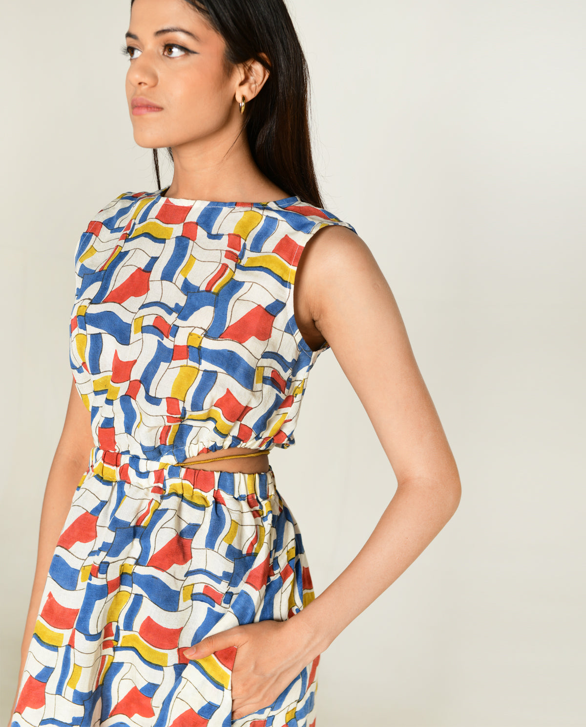 Escher Side Cut Dress by Rias Jaipur with Bhram, Casual Wear, Linen Tencil, Linen Tenssil Regular Fit Casual Multicolor Sleeveless Dresses Bhram, Regular Fit at Kamakhyaa for sustainable fashion