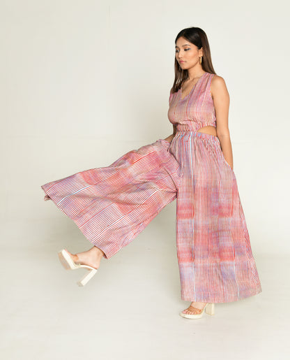 Plosky Cloud Side Cut Jumpsuit by Rias Jaipur with Bhram, Casual Wear, Cotton Bemberg Regular Fit Casual Wear Multicolor Jumpsuits Bhram at Kamakhyaa for sustainable fashion