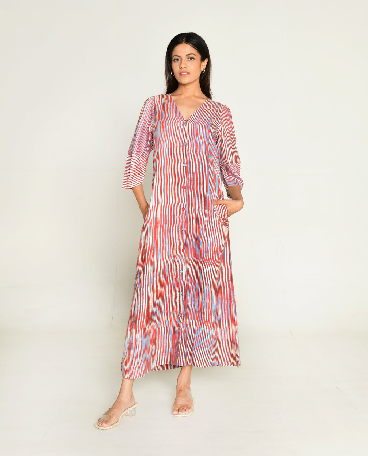 Plosky Cloud Shirt Dress by Rias Jaipur with Bhram, Casual Wear, Cotton Bemberg Regular Fit Casual Wear Multicolor Shirt Dresses Bhram at Kamakhyaa for sustainable fashion