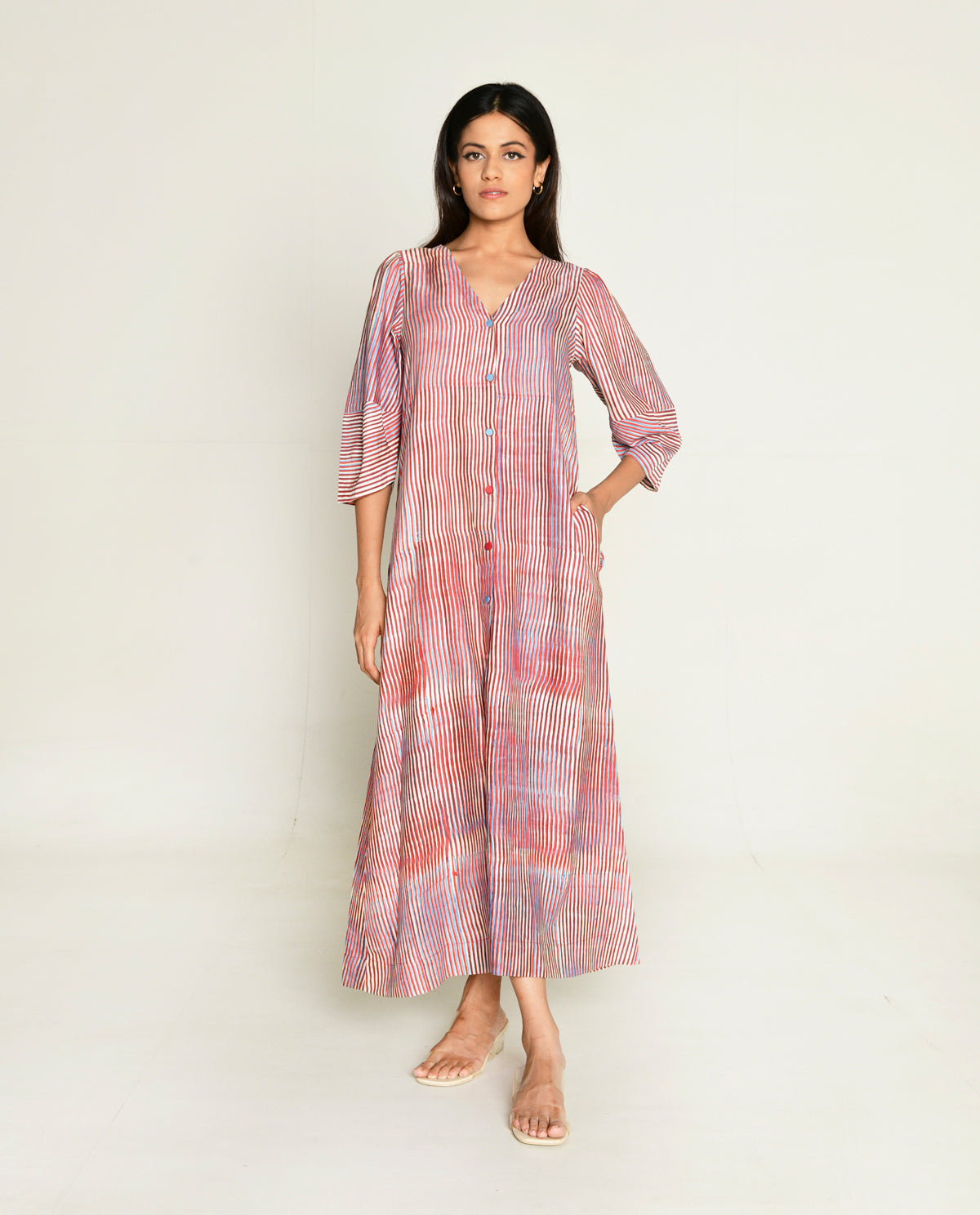 Plosky Cloud Shirt Dress by Rias Jaipur with Bhram, Casual Wear, Cotton Bemberg Regular Fit Casual Wear Multicolor Shirt Dresses Bhram at Kamakhyaa for sustainable fashion