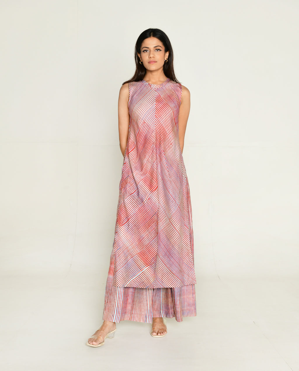 Plosky Cloud High Slit Kurta by Rias Jaipur with Bhram, Casual Wear, Cotton Bemberg Regular Fit Casual Wear Multicolor Kurtas Bhram at Kamakhyaa for sustainable fashion