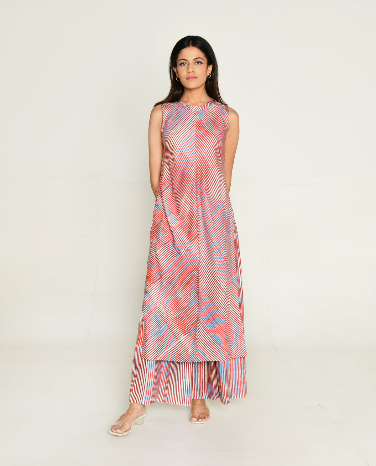 Plosky Cloud High Slit Kurta by Rias Jaipur with Bhram, Casual Wear, Cotton Bemberg Regular Fit Casual Wear Multicolor Kurtas Bhram at Kamakhyaa for sustainable fashion