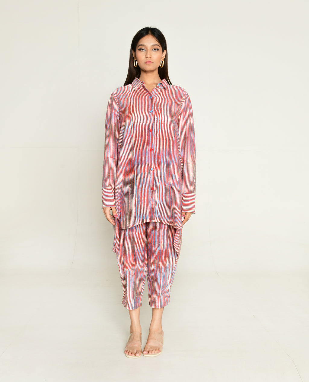 Plosky Cloud Long Shirt by Rias Jaipur with Bhram, Casual Wear, Cotton Bemberg Relaxed Fit Casual Wear Multicolor Shirts Bhram at Kamakhyaa for sustainable fashion