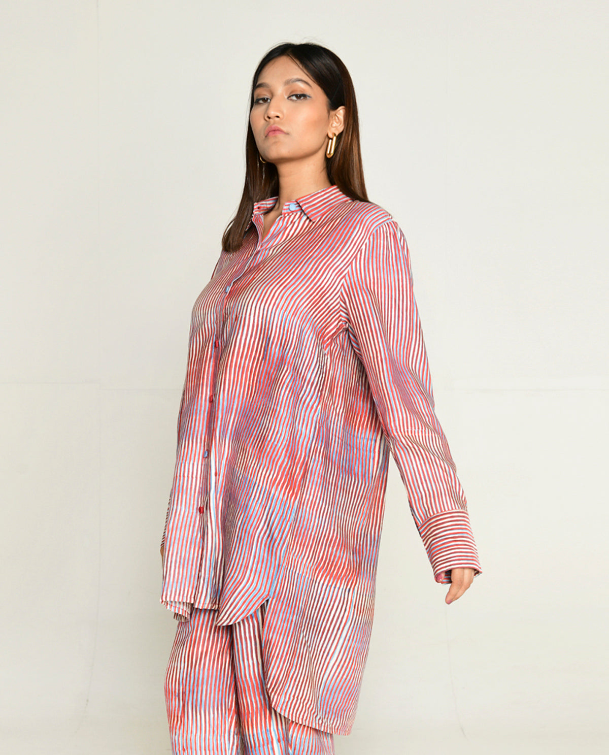 Plosky Cloud Long Shirt by Rias Jaipur with Bhram, Casual Wear, Cotton Bemberg Relaxed Fit Casual Wear Multicolor Shirts Bhram at Kamakhyaa for sustainable fashion
