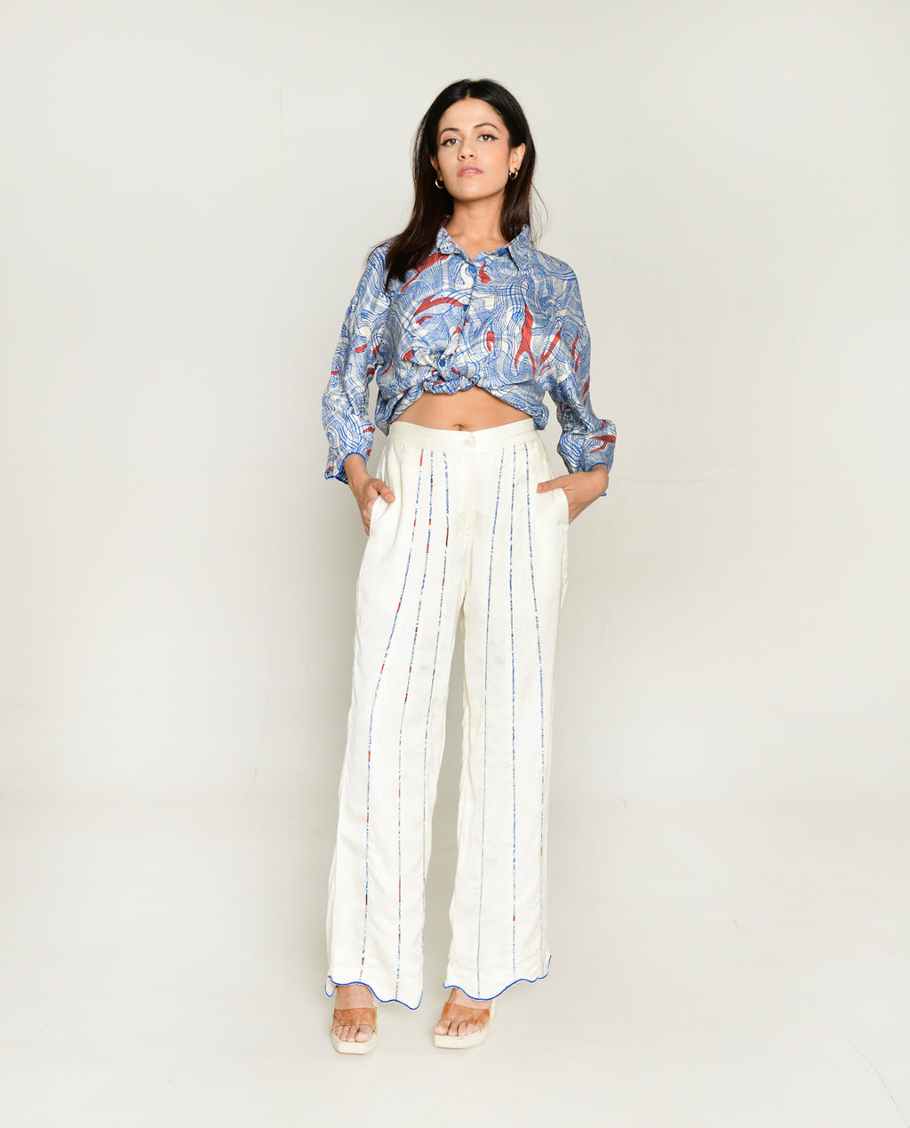 Ponzo White Pant by Rias Jaipur with Bhram, Casual Wear, Cotton Bemberg Regular Fit Casual Wear Multicolor Pants Bhram at Kamakhyaa for sustainable fashion