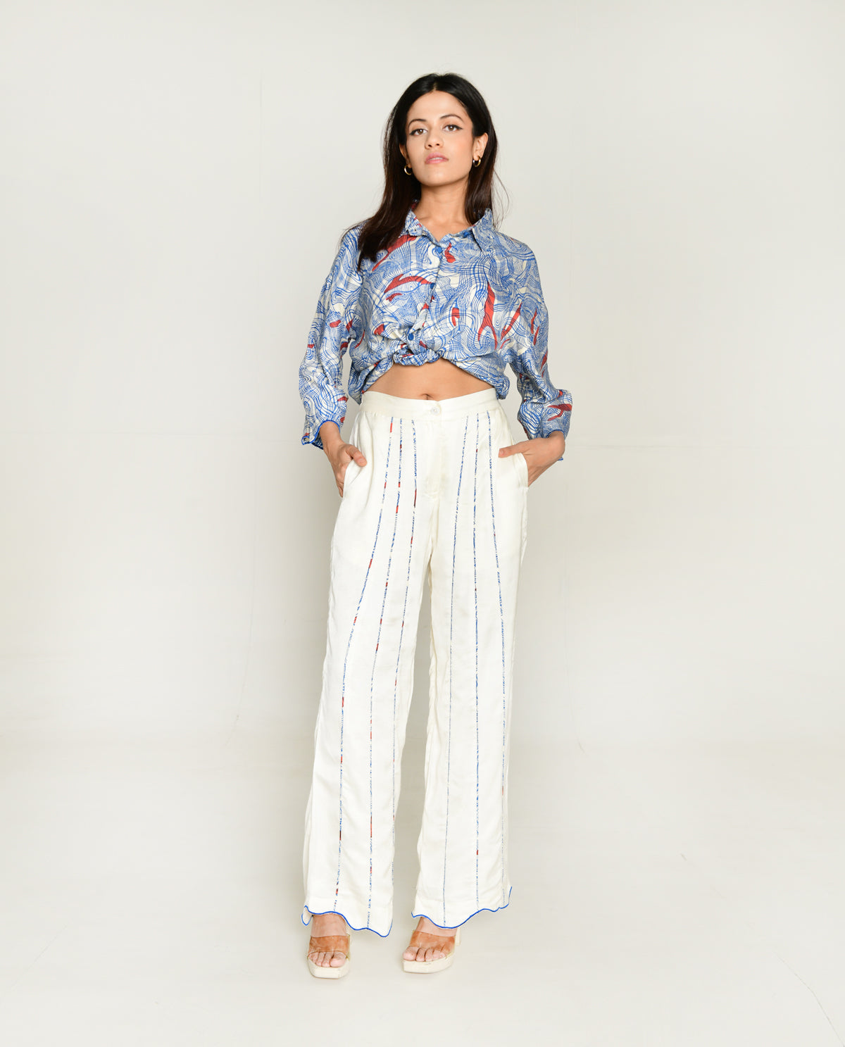 Ponzo White Pant by Rias Jaipur with Bhram, Casual Wear, Cotton Bemberg Regular Fit Casual Wear Multicolor Pants Bhram at Kamakhyaa for sustainable fashion