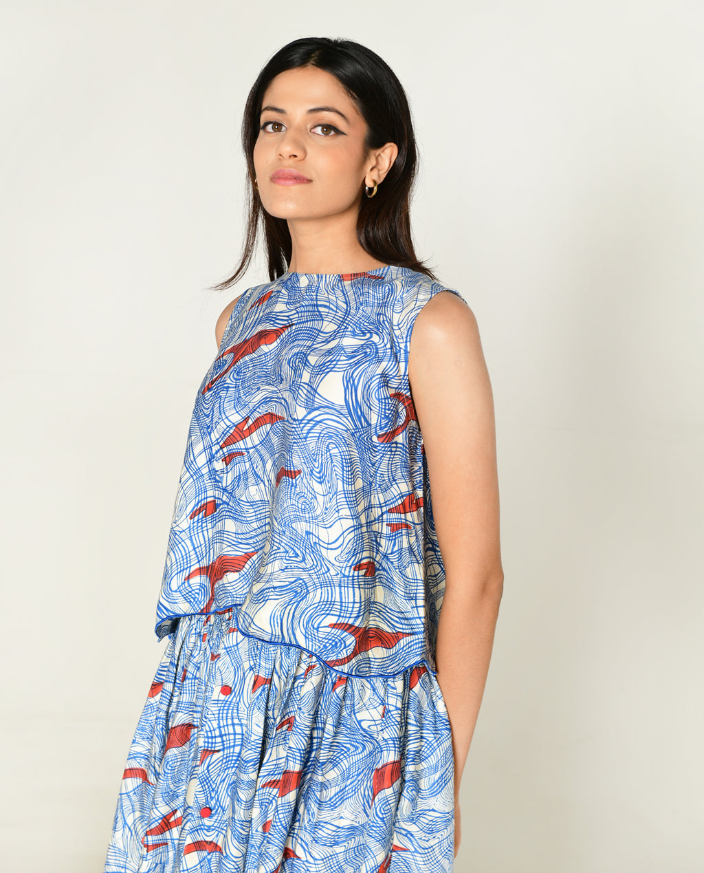 Ponzo Top by Rias Jaipur with Bhram, Casual Wear, Cotton Bemberg Regular Fit Casual Wear Multicolor Sleeveless Dresses Bhram at Kamakhyaa for sustainable fashion