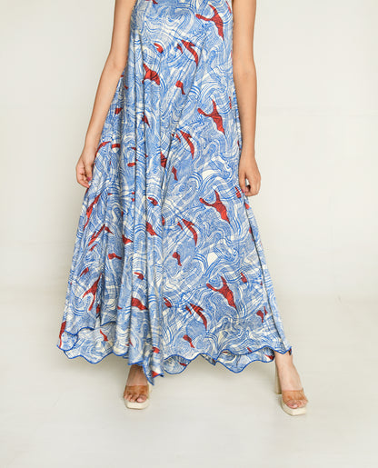 Ponzo One Shoulder Maxi by Rias Jaipur with Bhram, Casual Wear, Cotton Bemberg Regular Fit Casual Wear Multicolor One shoulder Dresses Bhram at Kamakhyaa for sustainable fashion