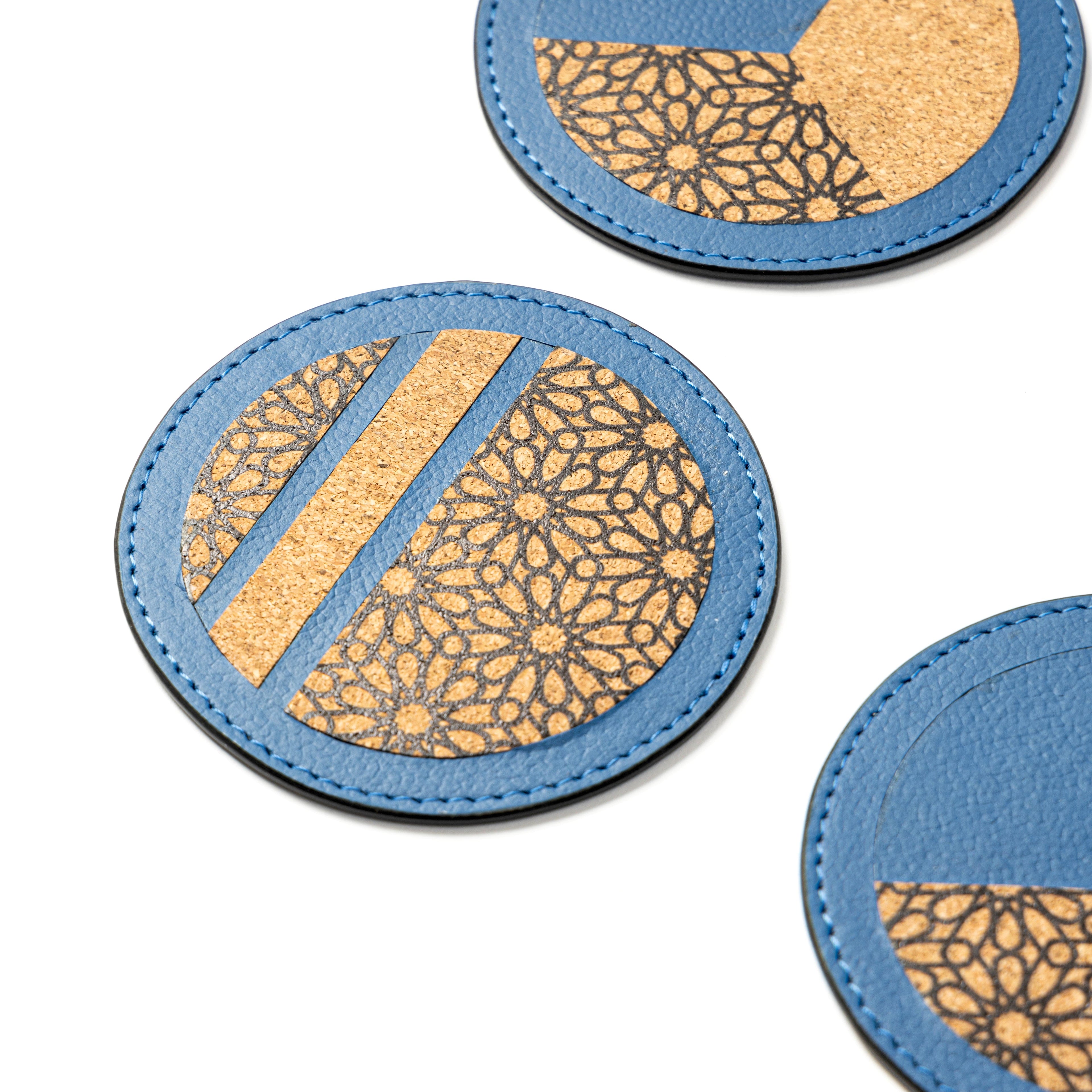 Vegan Leather Coasters Set - Blue by Green Hermitage with Accents & Accessories, Corporate Products & Travel Accessories by Green Hermitage, sale at Kamakhyaa for sustainable fashion