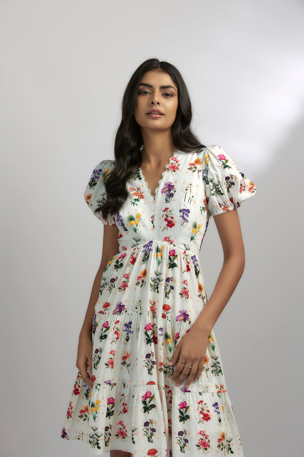 Daisy Dress by Ewoke with Nostalgia's Thread by Ewoke, printed dress, short dress, summer dress, white dress, white short dress at Kamakhyaa for sustainable fashion
