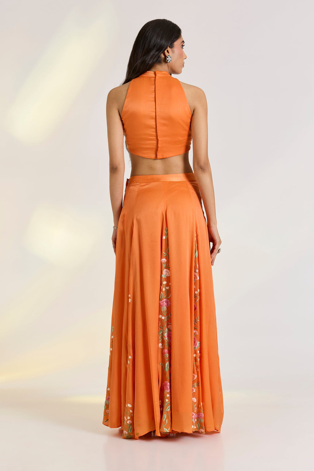 Bemberg Tangerine Skirt Set by Ewoke with Bemberg, bemberg fabric, destination wedding lehengas, embroidered lehengas, Lehenga set, Nostalgia's Thread by Ewoke, Orange, sustainable fashion at Kamakhyaa for sustainable fashion