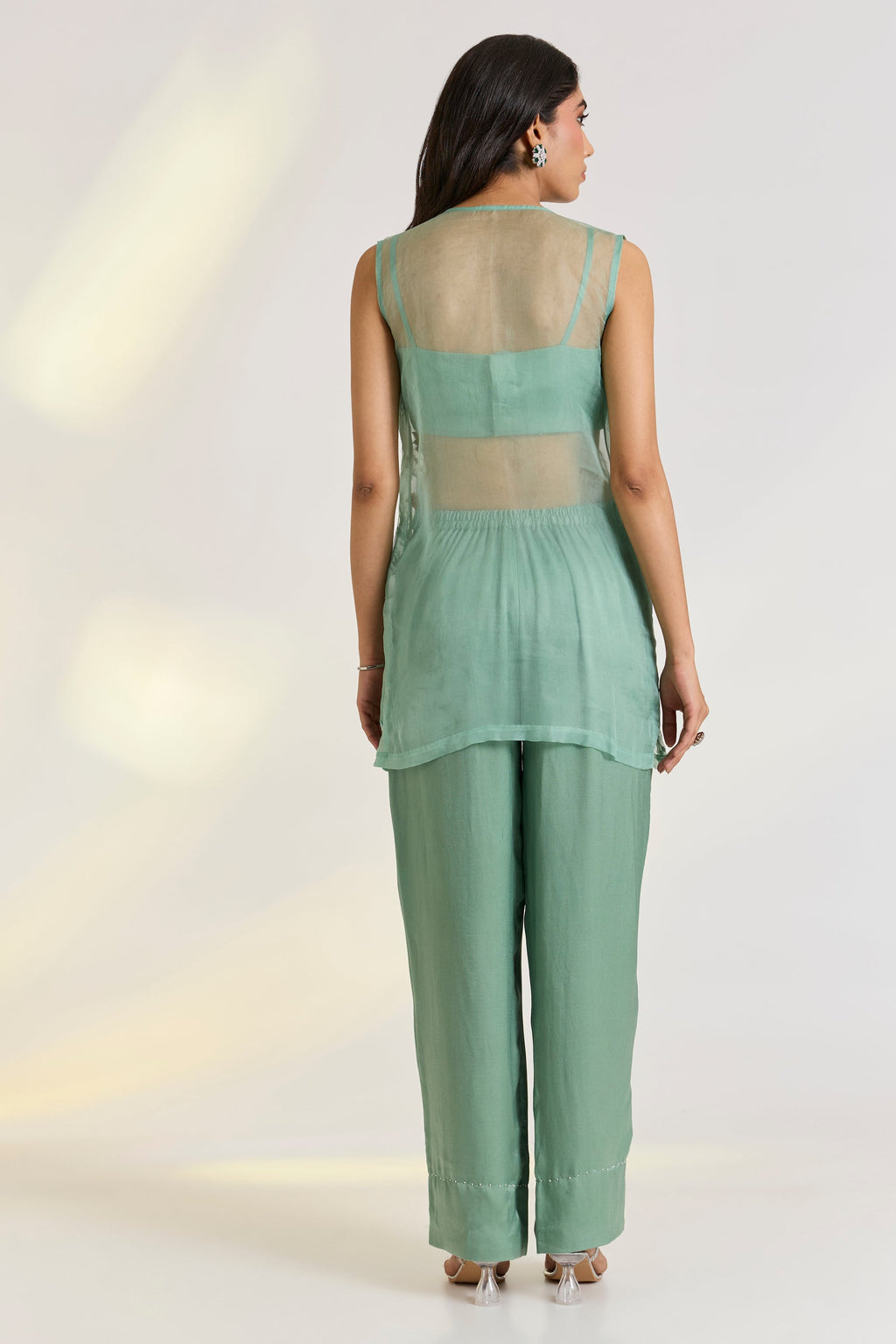 Bemberg Vire Embroidered Set by Ewoke with Bemberg, embroidered set, green set, mehendi outfit, Nostalgia's Thread by Ewoke, Sage Green, sustainable fashion at Kamakhyaa for sustainable fashion