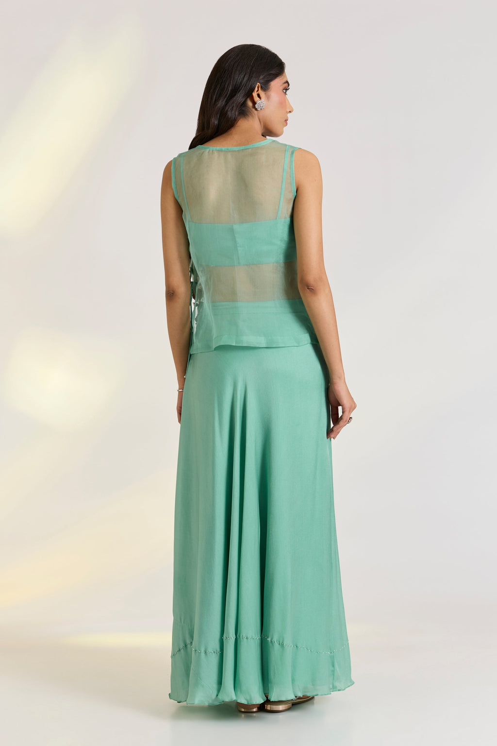 Bemberg Aeris Lehenga Set by Ewoke with Bemberg, embroidered set, green set, mehendi outfit, Nostalgia's Thread by Ewoke, Sage Green, sustainable fashion at Kamakhyaa for sustainable fashion