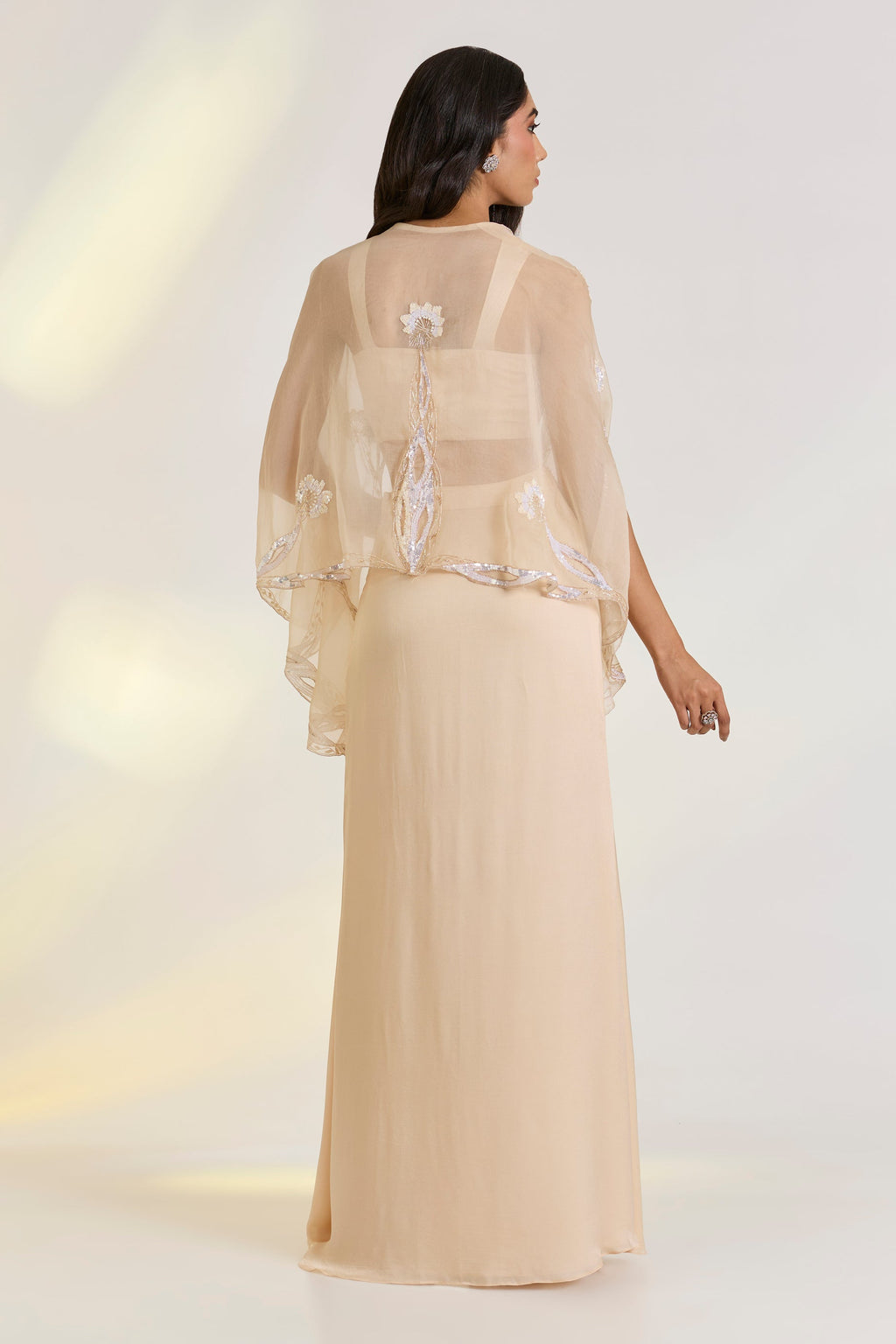 Bemberg Elara Nude Pink Drape Set by Ewoke with Bemberg, embroidered set, green set, mehendi outfit, Nostalgia's Thread by Ewoke, Nude Pink, sustainable fashion at Kamakhyaa for sustainable fashion