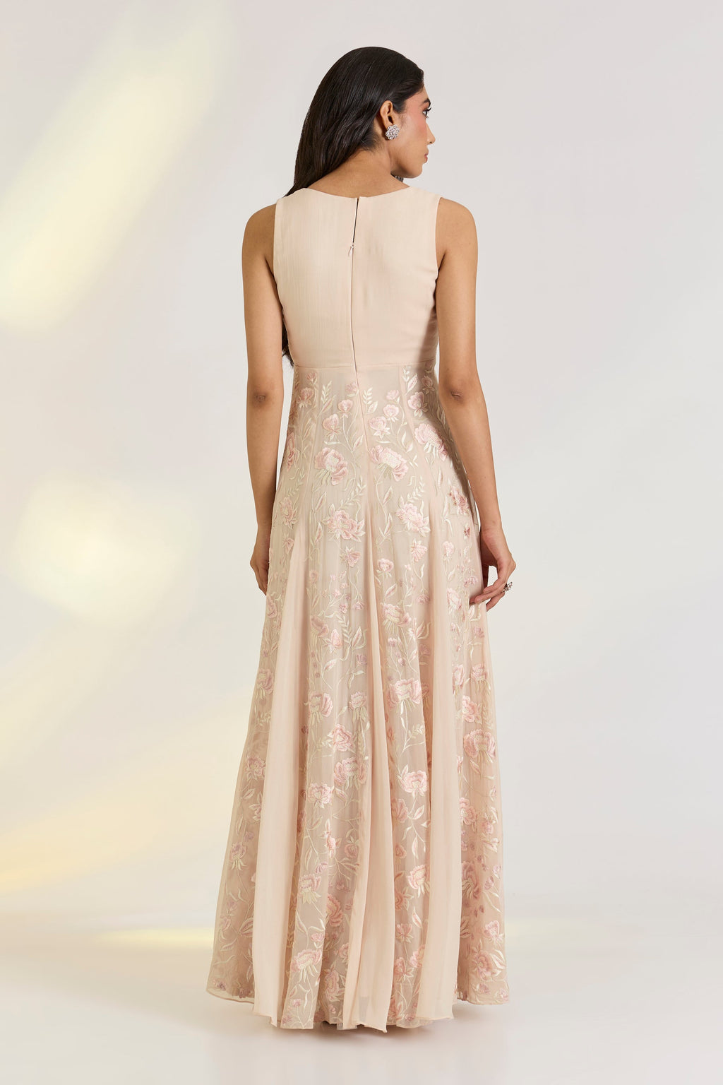 Georgette Lyla Gown by Ewoke with destination wedding lehengas, festive, Georgette, gowns, Nostalgia's Thread by Ewoke, Nude Pink, sustainable fashion, wedding dress, Wedding wear at Kamakhyaa for sustainable fashion