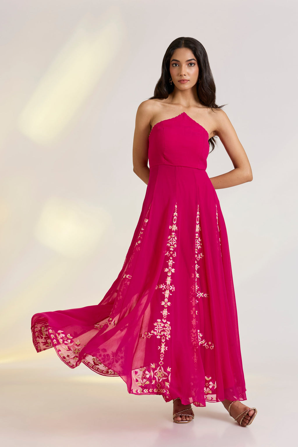 Bemberg Isla Corset Dress by Ewoke with Bemberg, destination wedding outfits, diwali gowns, festive, gowns, Hot Pink, Nostalgia's Thread by Ewoke, sustainable fashion, wedding dress, Wedding wear at Kamakhyaa for sustainable fashion