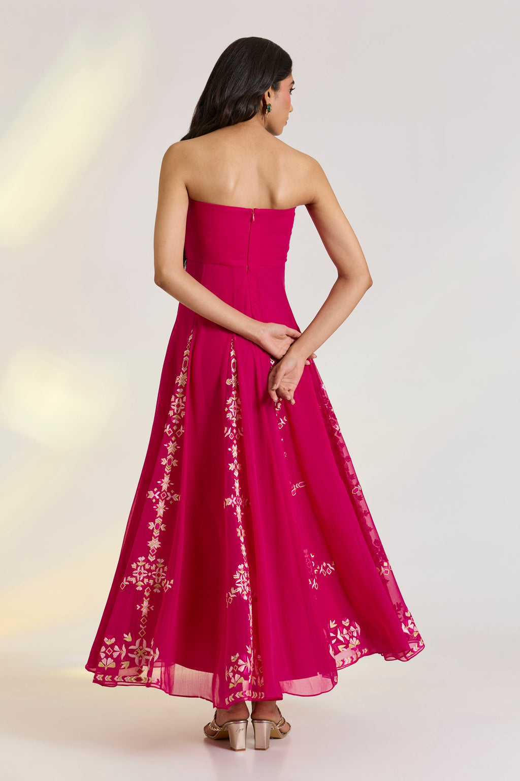 Bemberg Isla Corset Dress by Ewoke with Bemberg, destination wedding outfits, diwali gowns, festive, gowns, Hot Pink, Nostalgia's Thread by Ewoke, sustainable fashion, wedding dress, Wedding wear at Kamakhyaa for sustainable fashion