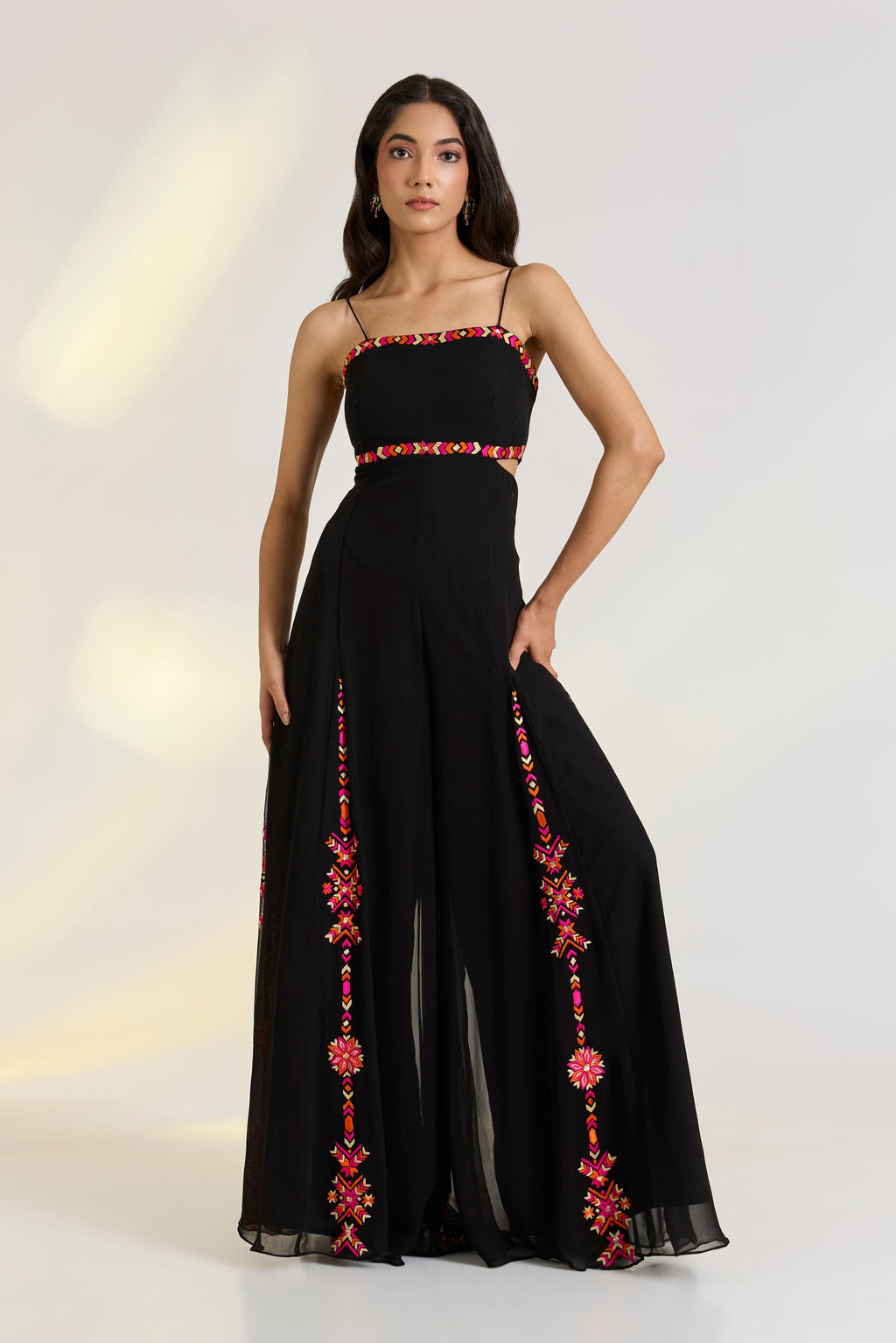 Georgette Rumi Black Jumpsuit by Ewoke with black jumpsuit, destination wedding outfits, festive, Georgette, jumpsuits, Nostalgia's Thread by Ewoke, sustainable fashion, Wedding wear at Kamakhyaa for sustainable fashion