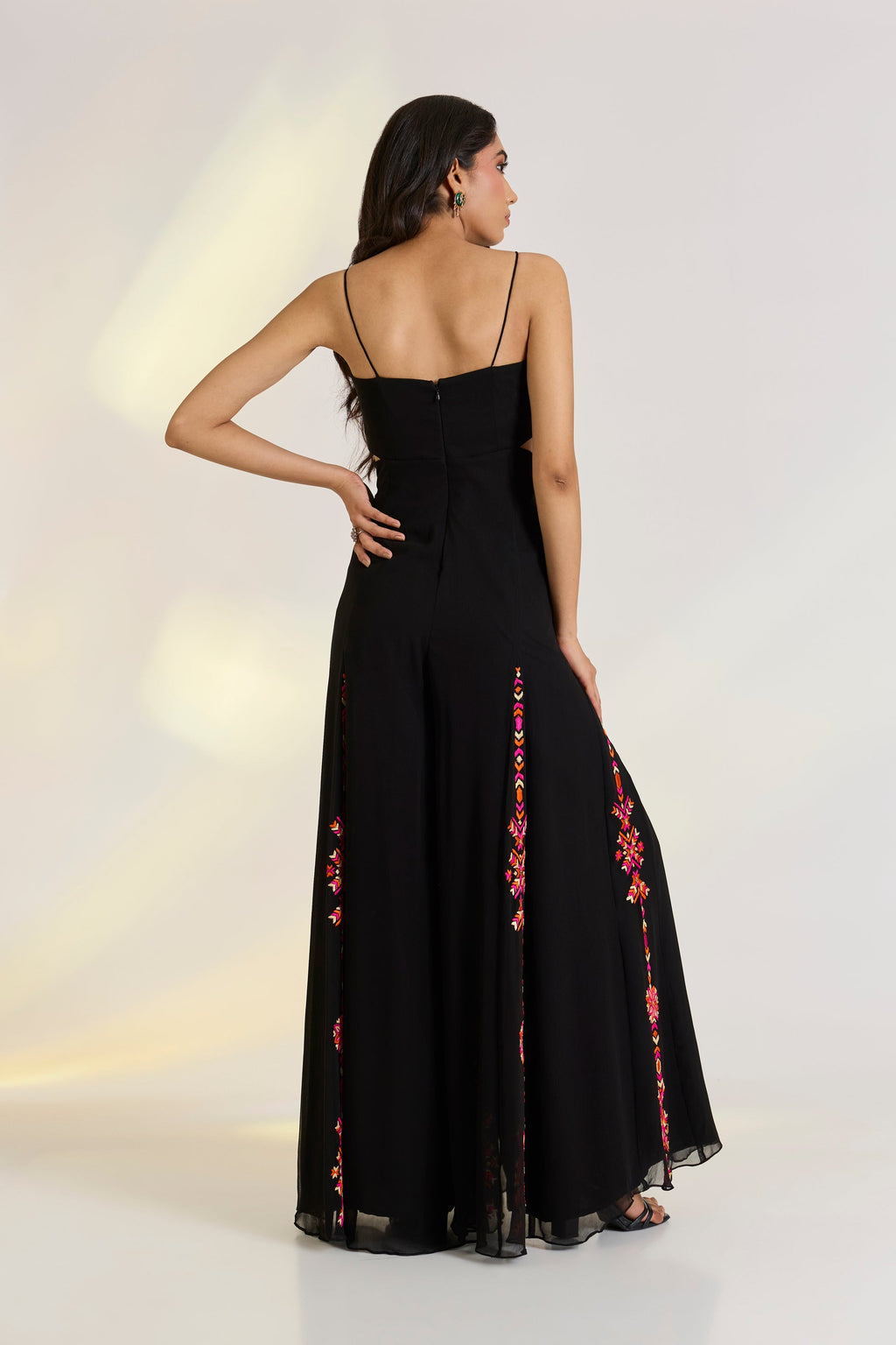 Georgette Rumi Black Jumpsuit by Ewoke with black jumpsuit, destination wedding outfits, festive, Georgette, jumpsuits, Nostalgia's Thread by Ewoke, sustainable fashion, Wedding wear at Kamakhyaa for sustainable fashion