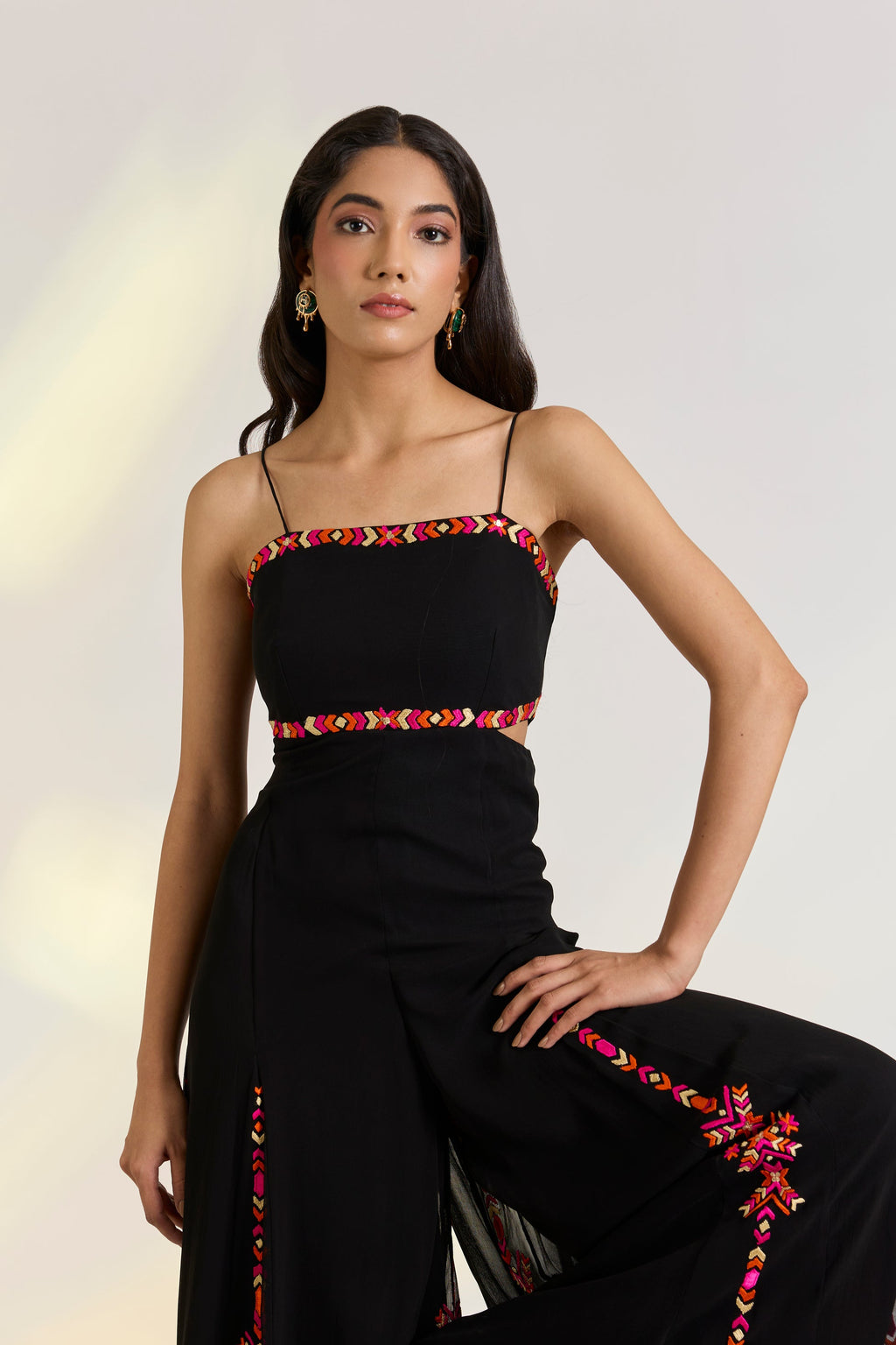 Georgette Rumi Black Jumpsuit by Ewoke with black jumpsuit, destination wedding outfits, festive, Georgette, jumpsuits, Nostalgia's Thread by Ewoke, sustainable fashion, Wedding wear at Kamakhyaa for sustainable fashion