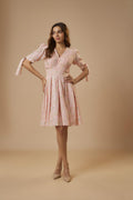 100% Hemp Olivia Hemp Dress Pink by Ewoke with 100% Hemp, Floral dress, Nostalgia's Thread by Ewoke, sustainable fashion, yellow hemp at Kamakhyaa for sustainable fashion