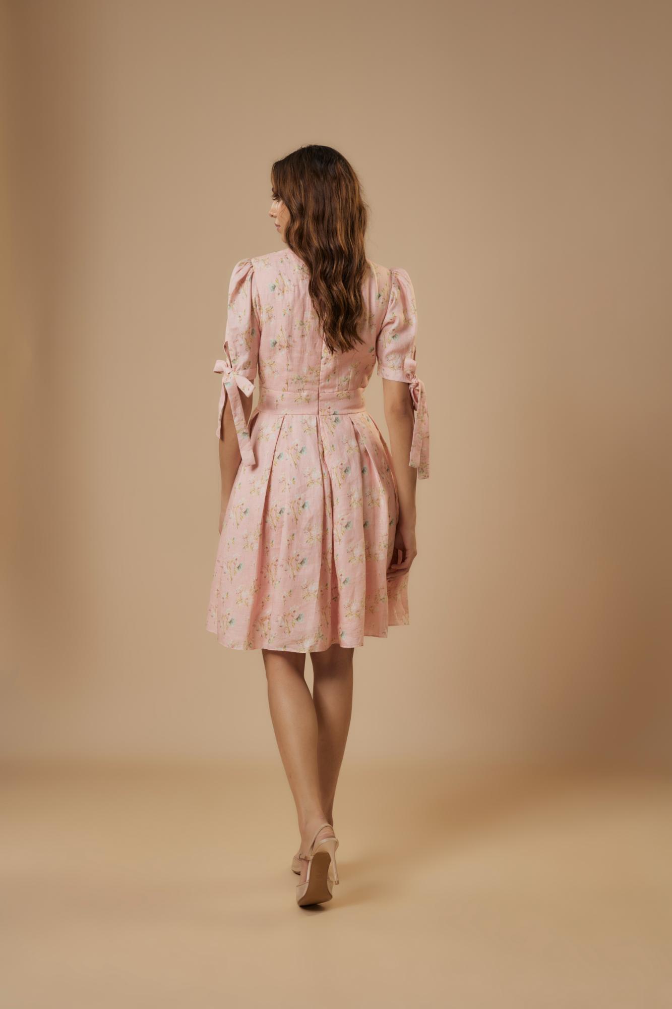 100% Hemp Olivia Hemp Dress Pink by Ewoke with 100% Hemp, Floral dress, Nostalgia's Thread by Ewoke, sustainable fashion, yellow hemp at Kamakhyaa for sustainable fashion